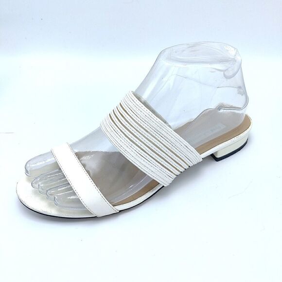 DVF Slide Sandal Low Heel Open Toe White Leather Sz 7 Diane Von Furstenberg - Picture 3 of 15